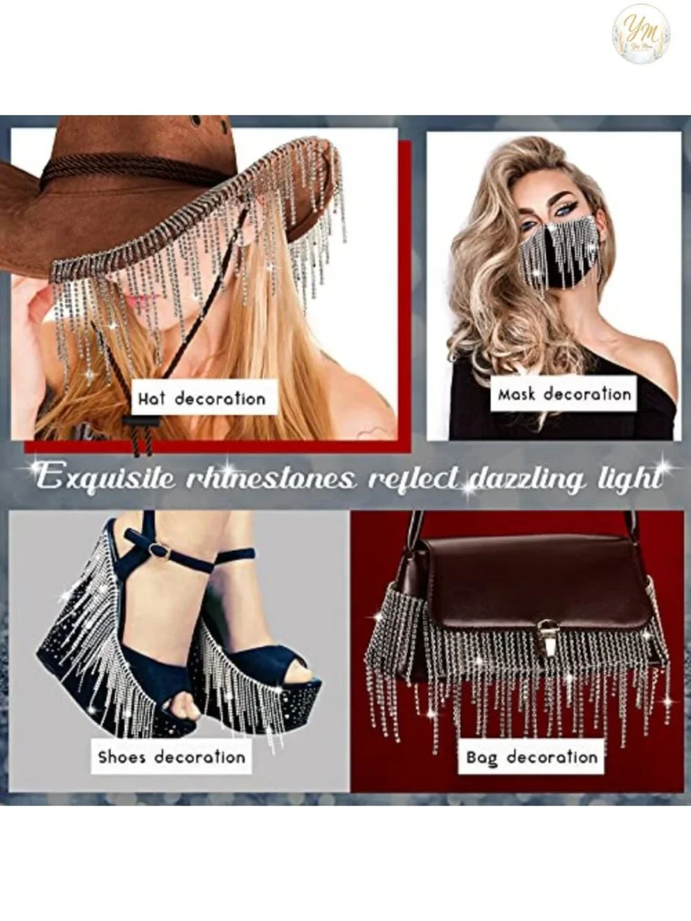 Rhinestone Fringe Trim Belt Tassel Chain for Jeans DIY Decoration 2 Yards